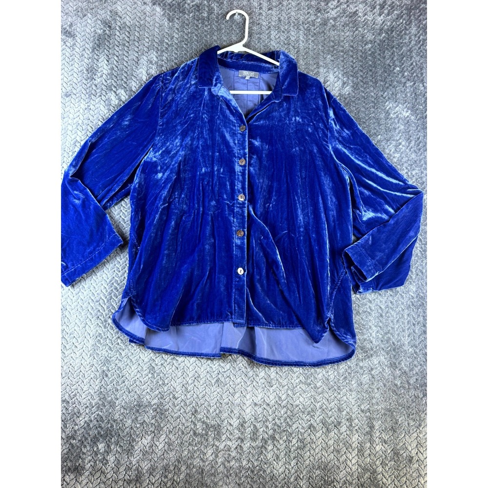 Habitat Clothes to Live In Blouse Women Medium Blue Velvet Collared Button Front